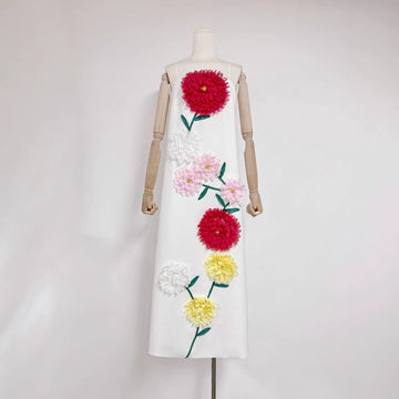 Large Flower Three-Dimensional Decoration Splicing 2025 New Solid Color Sling Skirt Loose Dress